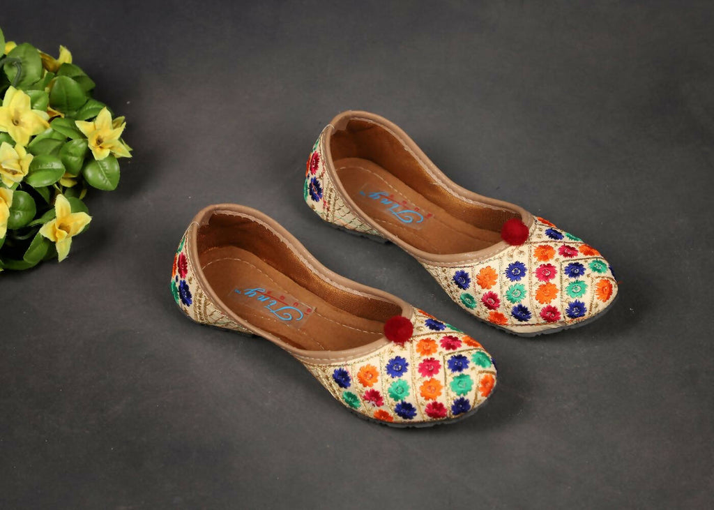 Tiny Bugs Girls Ethnic Floral Embroidered Juttis - Multi | Grab2Buy