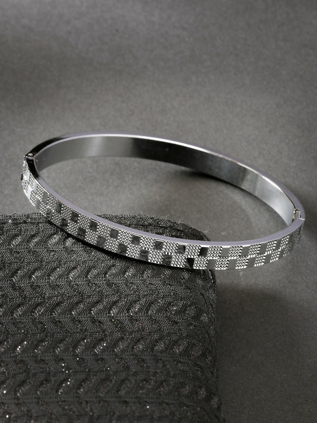 NVR Men's Set of 2 Rhodium-Plated Stainless Steel Kada Bracelet
