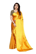 Vamika Plain Yellow Satin Saree (SATIN GLORY Yellow) | Grab2Buy