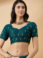 Teal Silk Blend Embroidered Saree with Unstitched Blouse - Vairagi | Grab2Buy