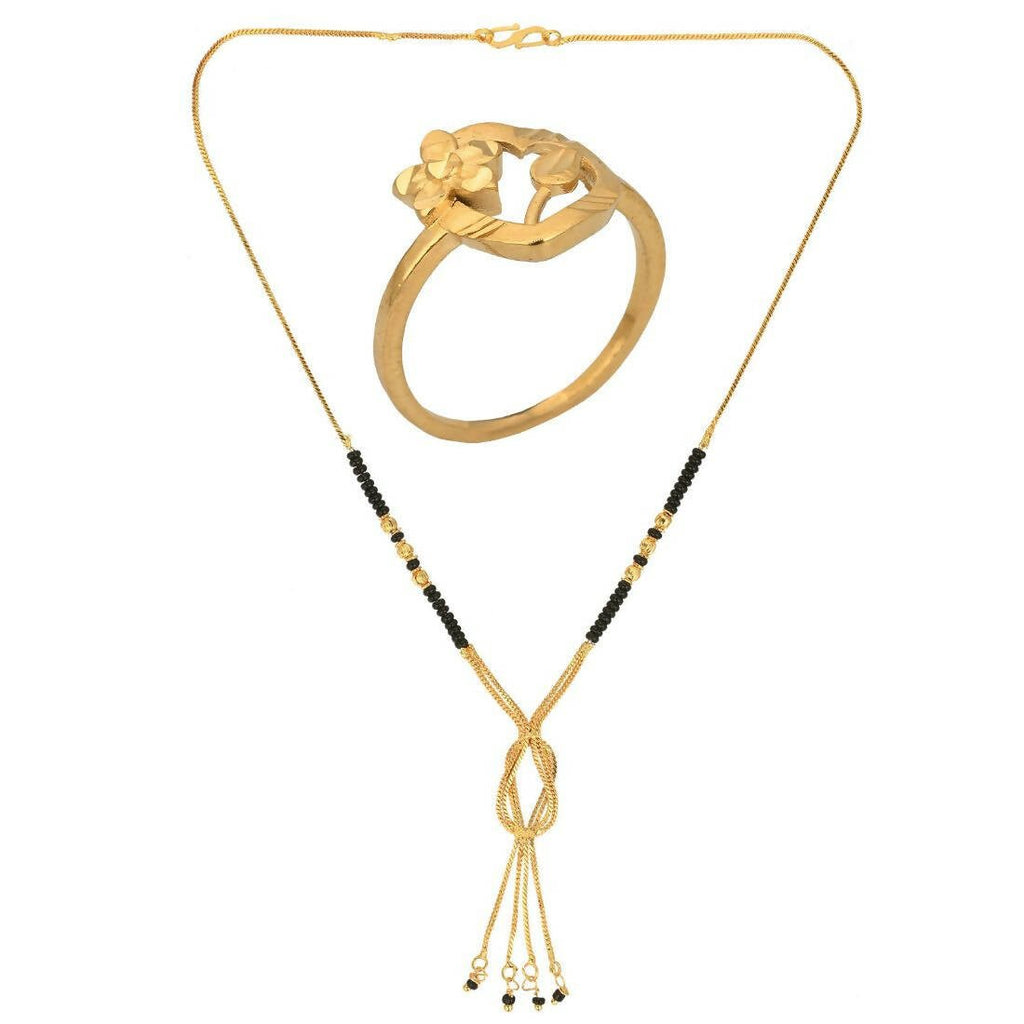 AanyaCentric Gold-Polished Mangalsutra & Ring Set | Grab2Buy
