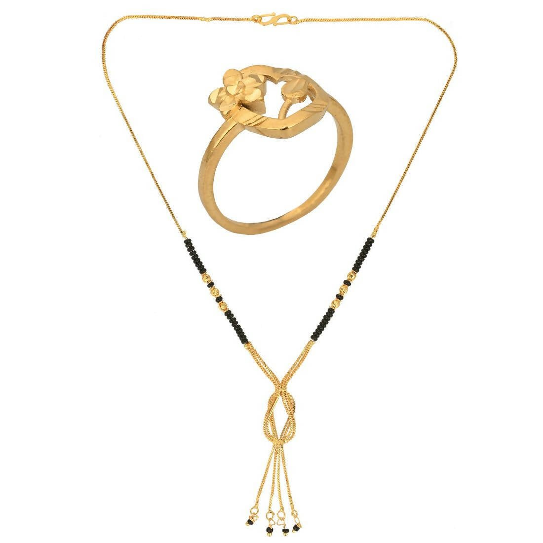 AanyaCentric Gold-Polished Mangalsutra & Ring Set | Grab2Buy