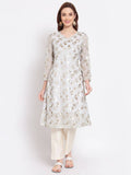 Myshka Women's Grey Printed Georgette 3/4 Sleeve Round Neck Casual Kurta | Grab2Buy
