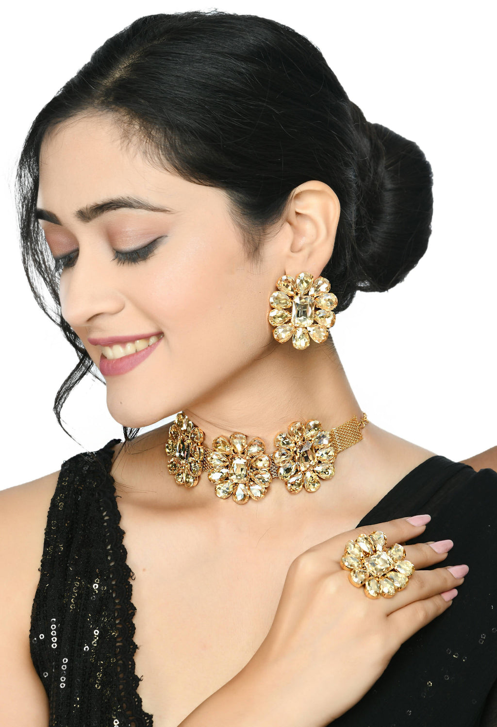 Mominos Fashion Joharkamal Gold-Polished Brass Finish Stone Choker For Women & Girls (Golden) | Grab2Buy
