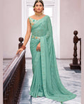 Sea Green Georgette Swaroski Work Saree With Unstitched Blouse Piece - Juhi | Grab2Buy