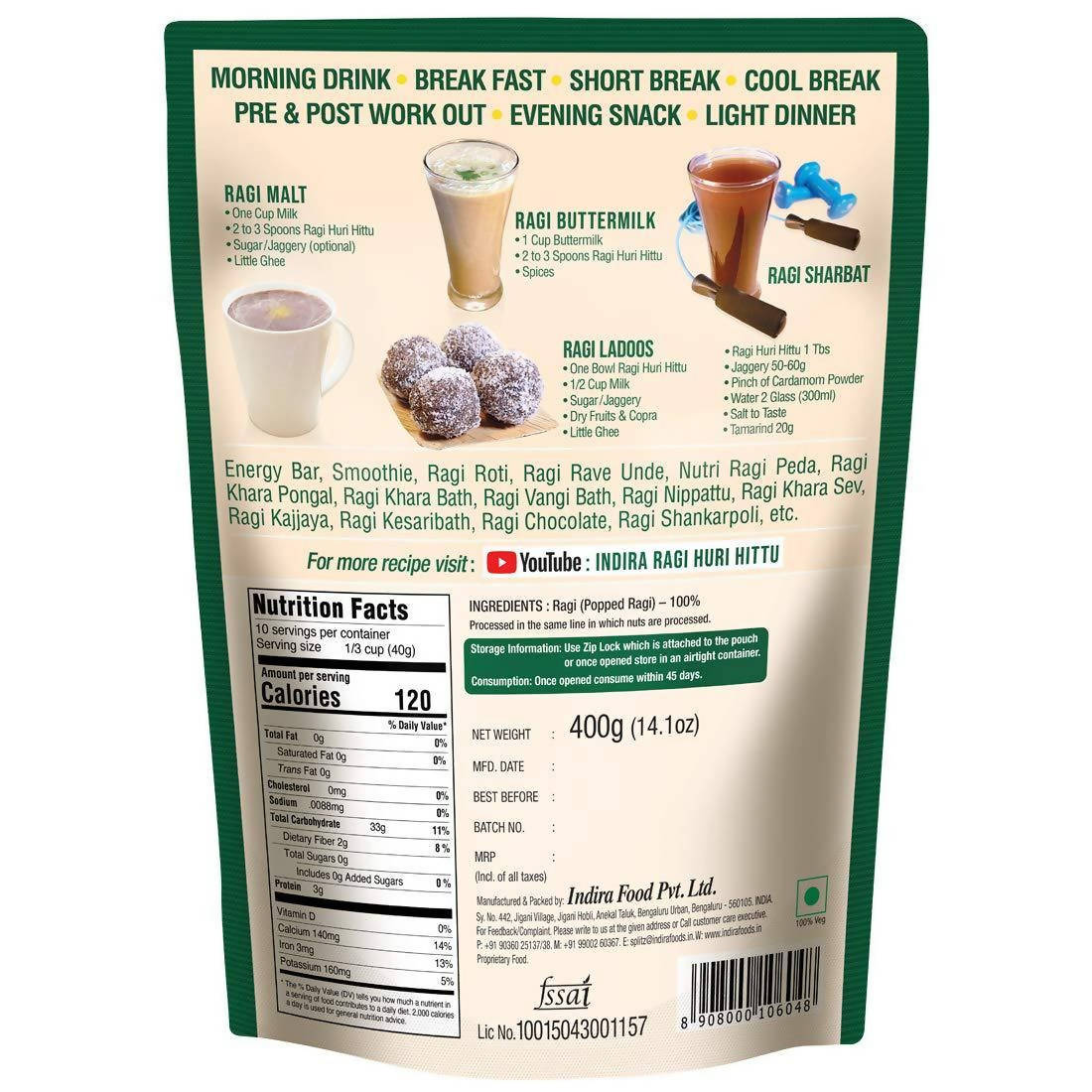 Indira's Ragi Huri Hittu Popped Ragi Powder | Grab2Buy
