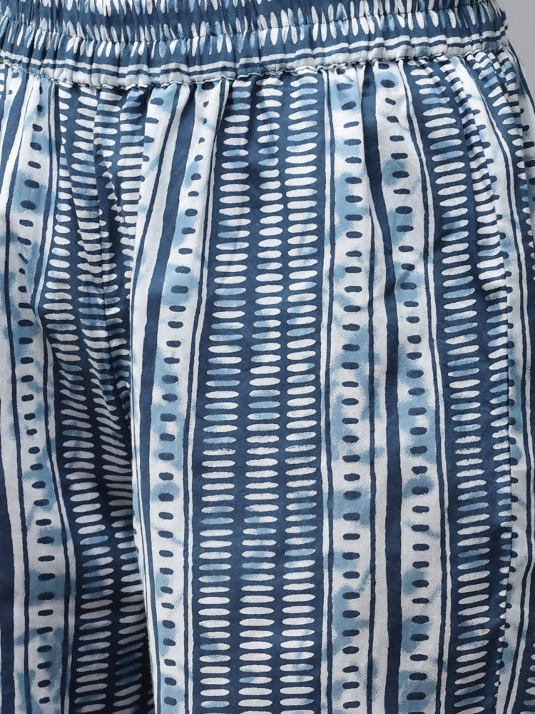 Yufta Women Blue & White Printed Pure Cotton Kurta with Trouser & Dupatta | Grab2Buy