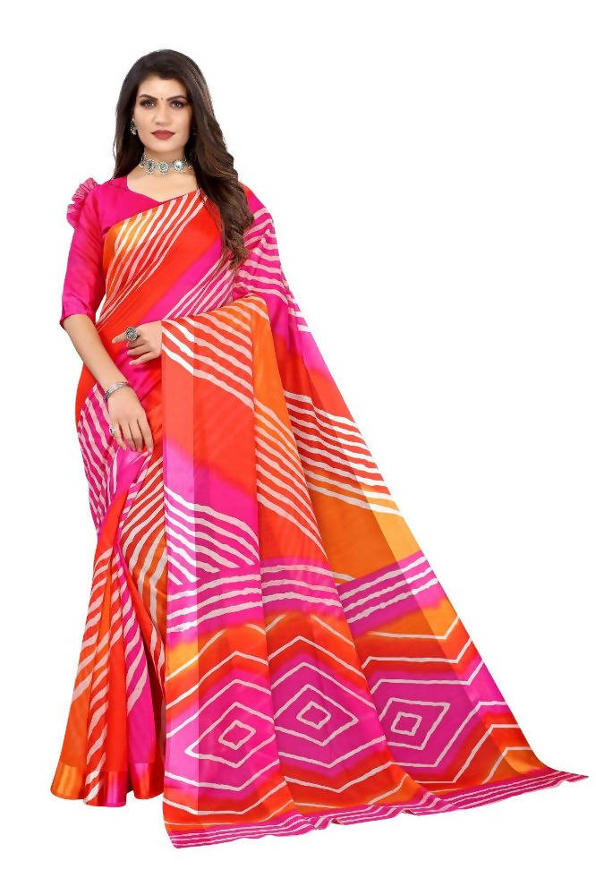 Vamika Pink and Orange Linen Satin Border Saree | Grab2Buy