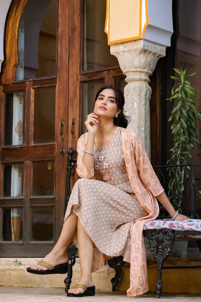 Yufta Orange Printed & Embroidered Dress | Grab2Buy