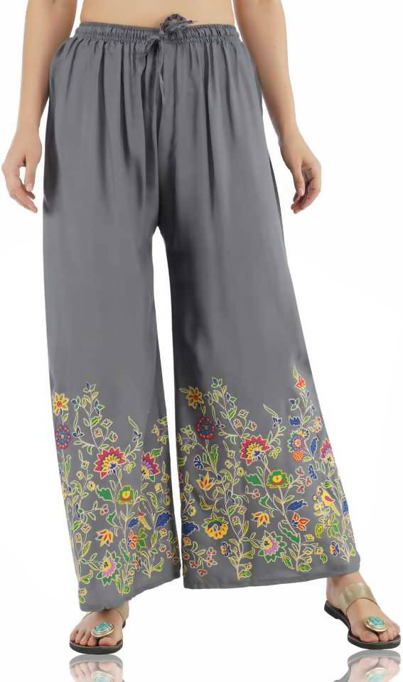 Mominos Fashion Grey Floral Design Palazzo | Grab2Buy