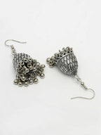 NVR Women's Silver-Toned German Silver Oxidised Dome Shaped Jhumka Earrings | Grab2Buy