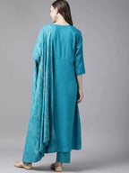 Yufta Women Teal Blue Solid Kurta with Trouser and Dupatta | Grab2Buy