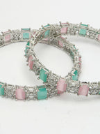 NVR Women's Set of 2 Multi-Coloured CZ Stone-Studded Handcrafted Bangles
