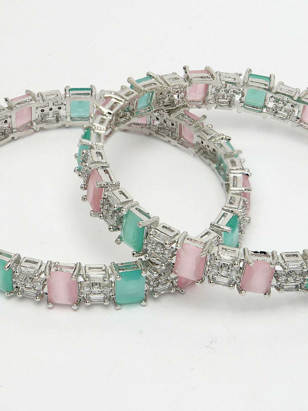 NVR Women's Set of 2 Multi-Coloured CZ Stone-Studded Handcrafted Bangles