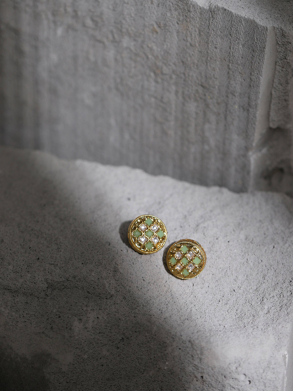 Gold-Toned Green Contemporary Gold-Polished Studs Earrings - Ruby Raang | Grab2Buy