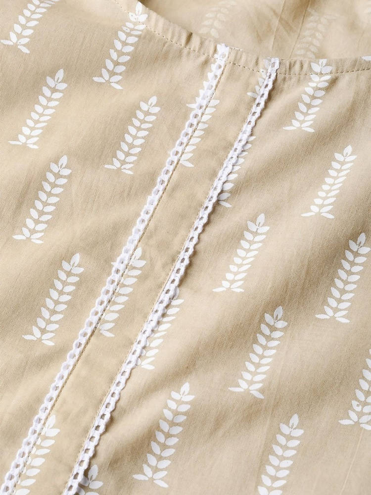 Yufta Women Beige & White Printed Kurta with Palazzo & Dupatta | Grab2Buy