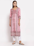Myshka Women's Multi Pashmeena Printed 3/4 Sleeve Round Neck Casual Winter Kurta | Grab2Buy