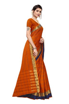 Vamika Orange Cotton Silk Weaving Saree (Rimi Checks Orange) | Grab2Buy