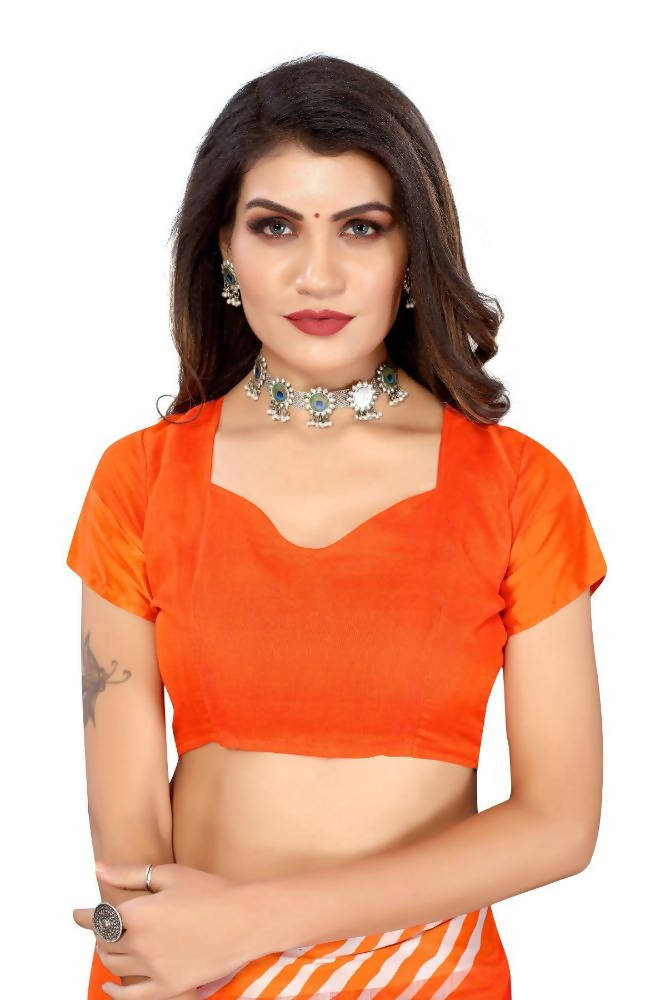 Vamika Orange Linen Satin Border Saree | Grab2Buy