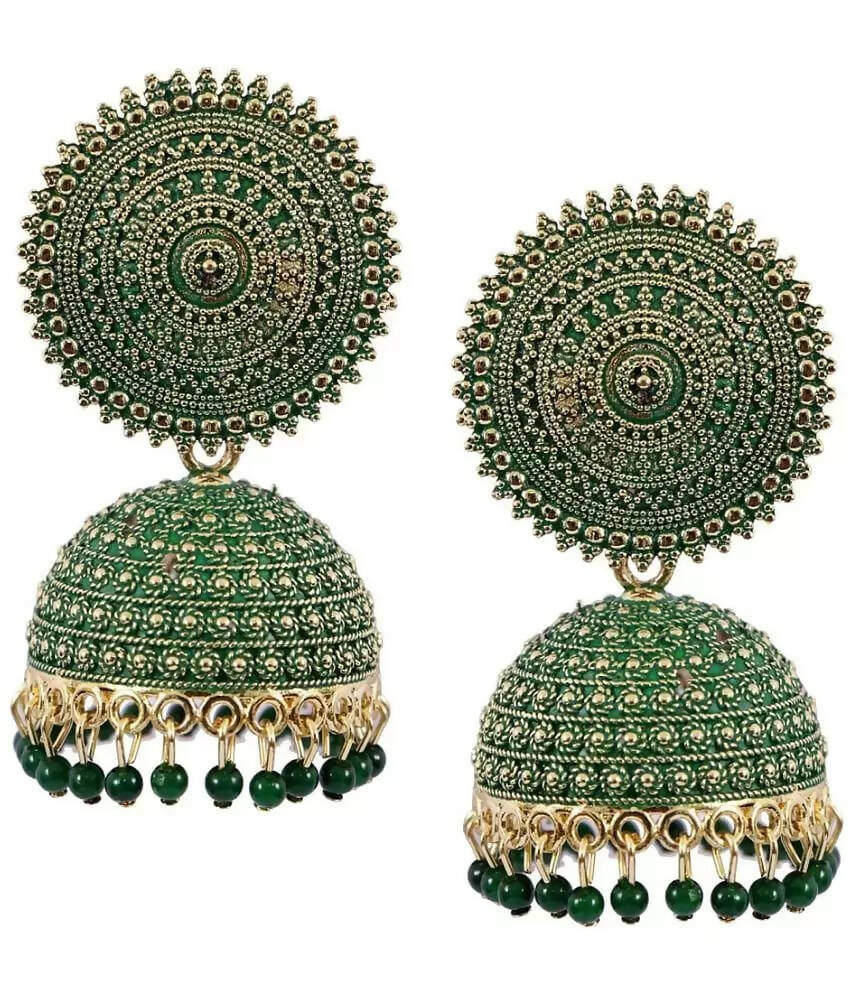 Mominos Fashion Joharkamal Gold-Polished Meenakari Jhumkas For Women & Girls (Green) | Grab2Buy
