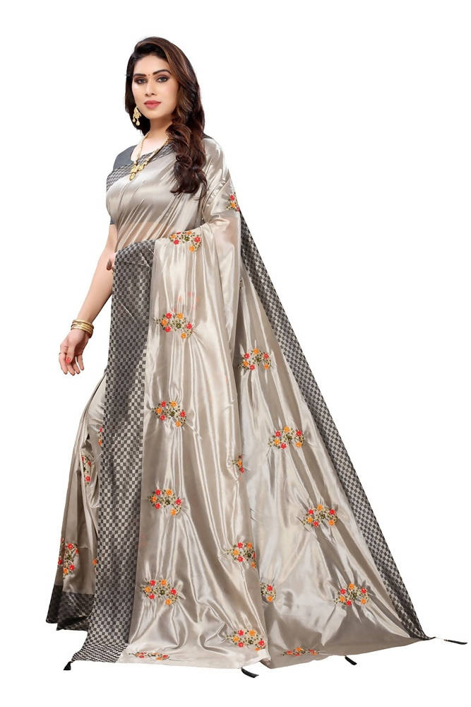 Vamika Grey Crepe Embroidery Saree (Nirali Grey) | Grab2Buy