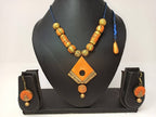 Terracotta Diamond Pendant Mini Necklace Set With Hangings | Grab2Buy