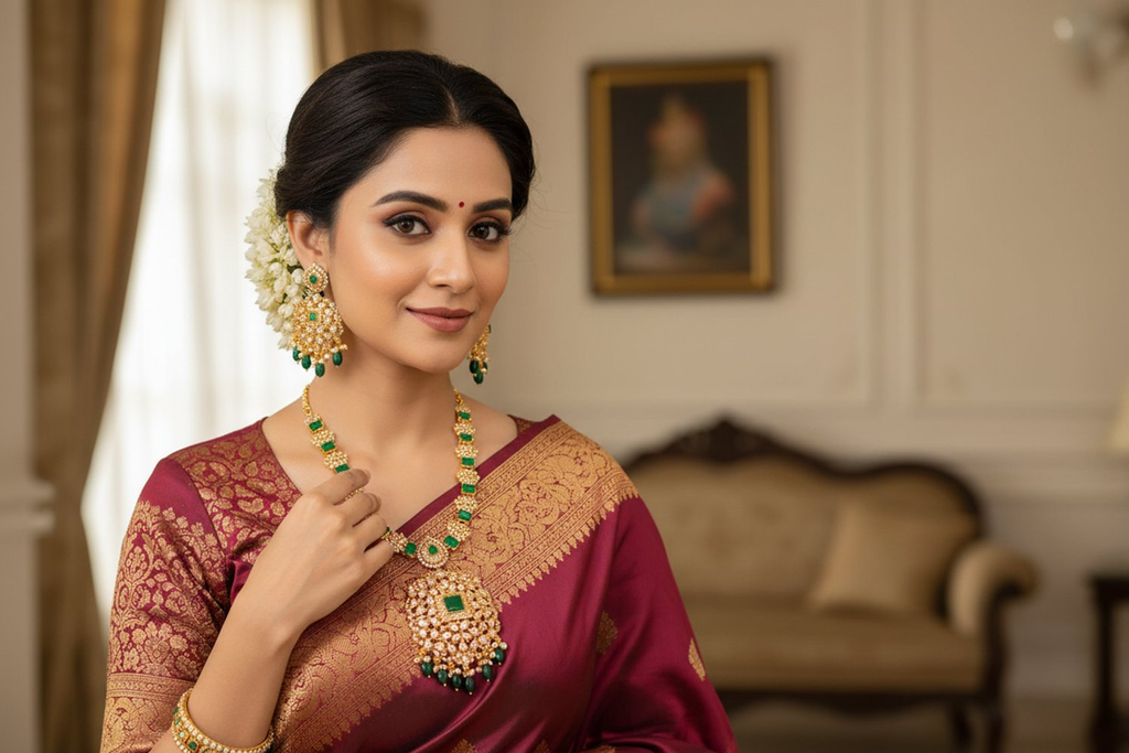 Uncut & Emerald Designer Necklace Set | Grab2Buy
