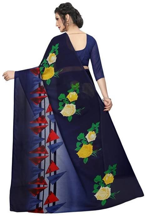 Vamika Navy Georgette Printed Contemporary Saree (SKODA NAVY) | Grab2Buy