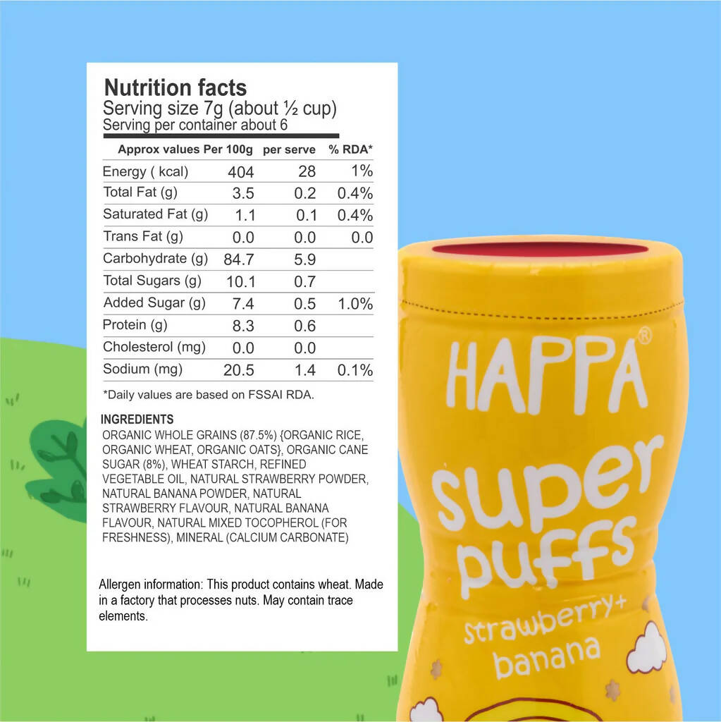 Happa Multigrain Strawberry & Banana Melts Super Puffs (8 Months+) | Grab2Buy