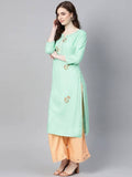 Yufta Women Sea Green & Peach Embroidered Kurta with Palazzo | Grab2Buy