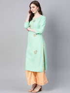 Yufta Women Sea Green & Peach Embroidered Kurta with Palazzo | Grab2Buy