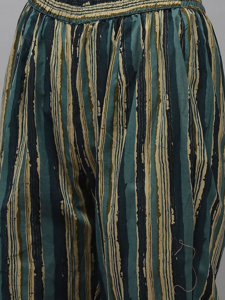 Yufta Women Green Printed Gotta Patti Pure Cotton Kurta with Trouser and Dupatta | Grab2Buy