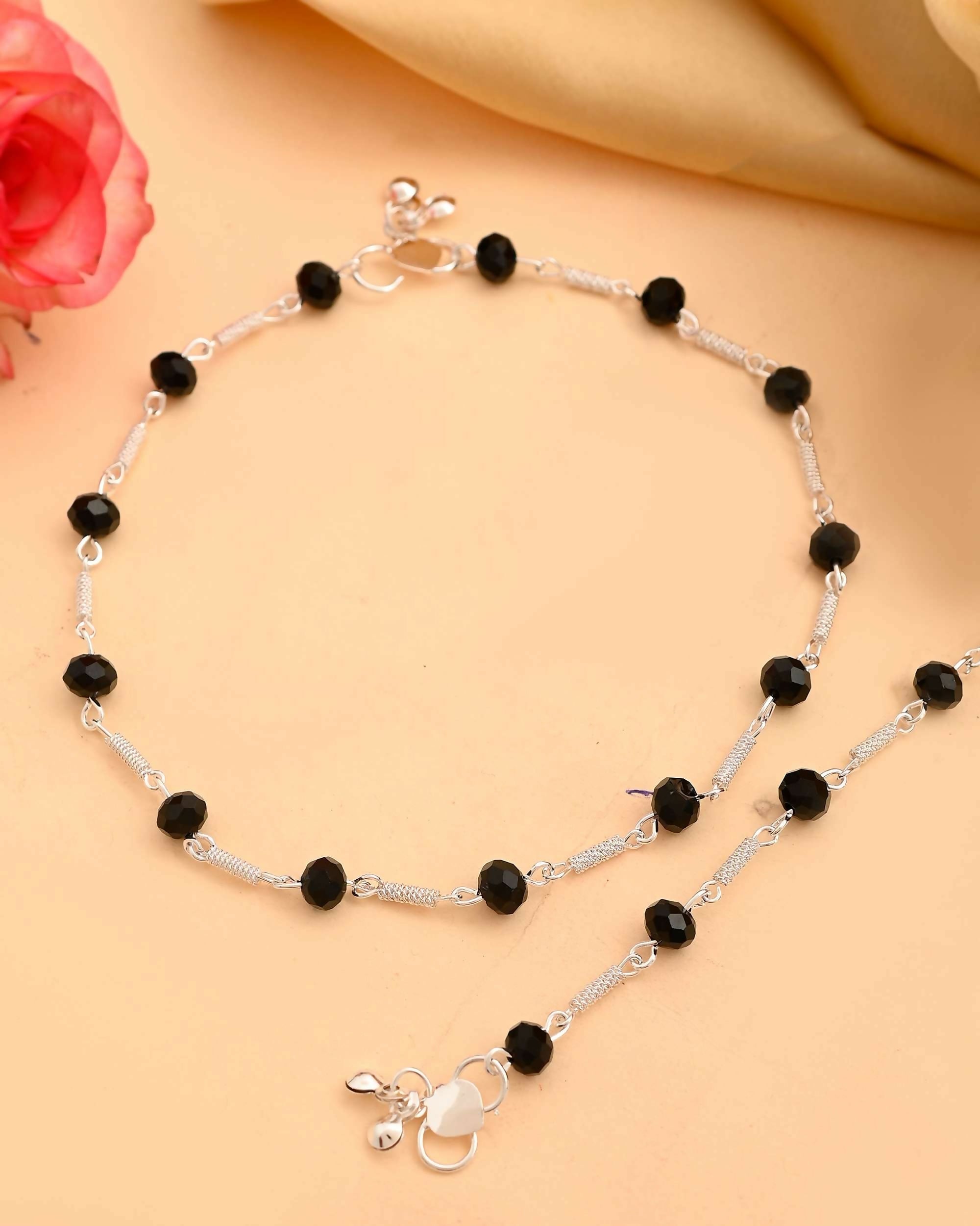 VOJ Set of 2 Silver Plated With Black Beads Anklet | Grab2Buy
