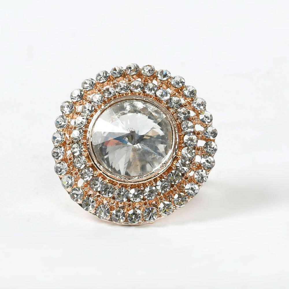 Mominos Fashion Joharkamal Gold-Polished Stone Studded Adjustable Finger Ring - Design 06 | Grab2Buy