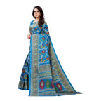 Vamika Printed Jute Silk Blue Saree (Rishika Blue) | Grab2Buy