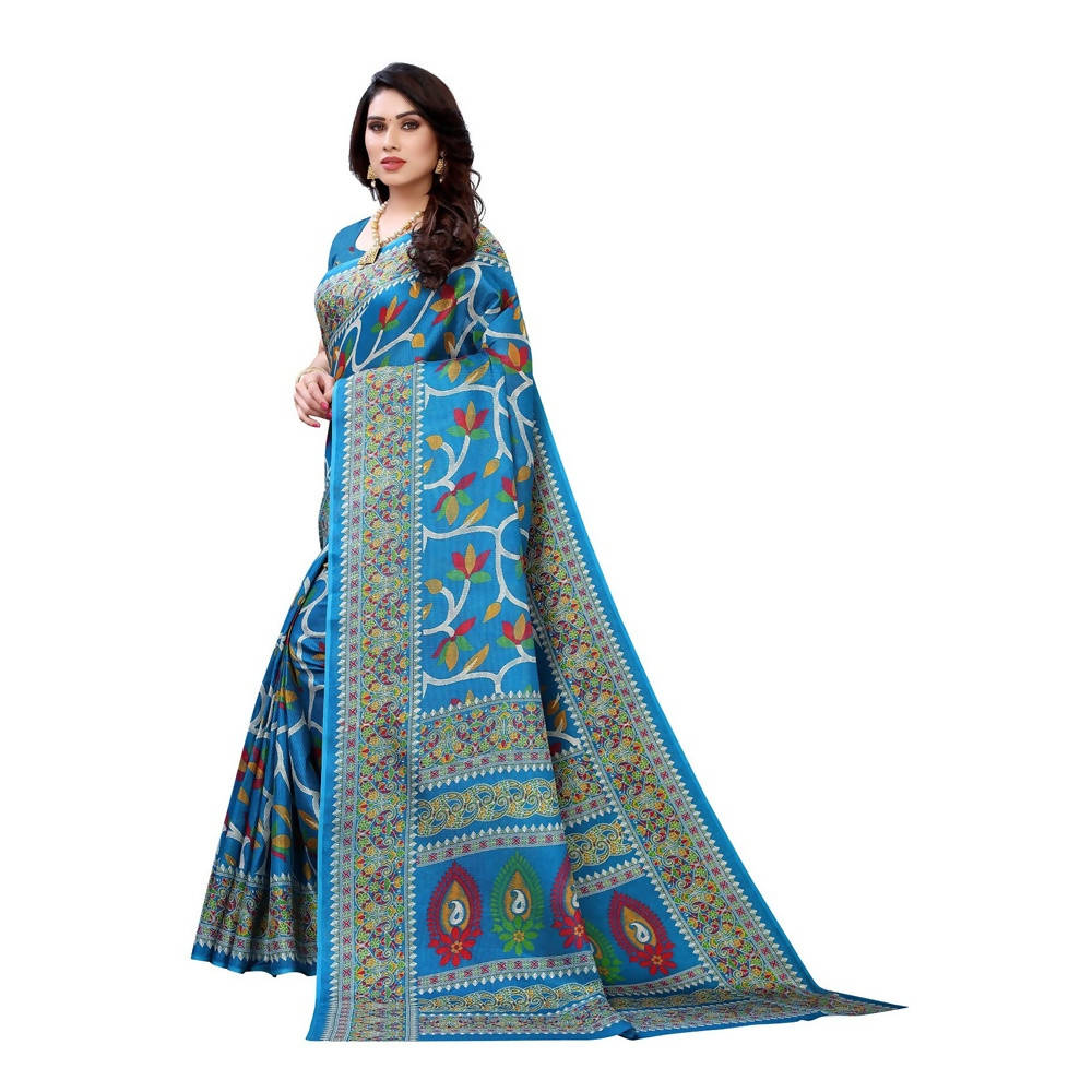 Vamika Printed Jute Silk Blue Saree (Rishika Blue) | Grab2Buy