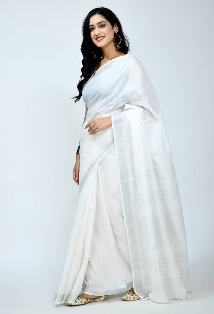 Mominos Fashion Moeza Bhagalpuri Handloom Silk White Saree | Grab2Buy