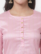 Myshka Women's Cotton 3/4 Sleeve Round Neck Casual Pink Kurta Pant Dupatta Set | Grab2Buy