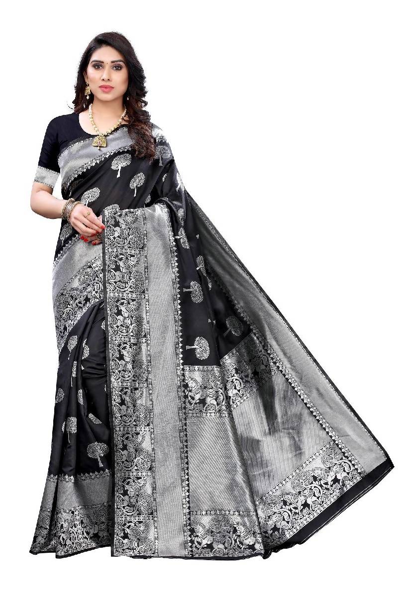 Vamika Banarasi Jacquard Weaving Black Saree (AMEE BLACK) | Grab2Buy