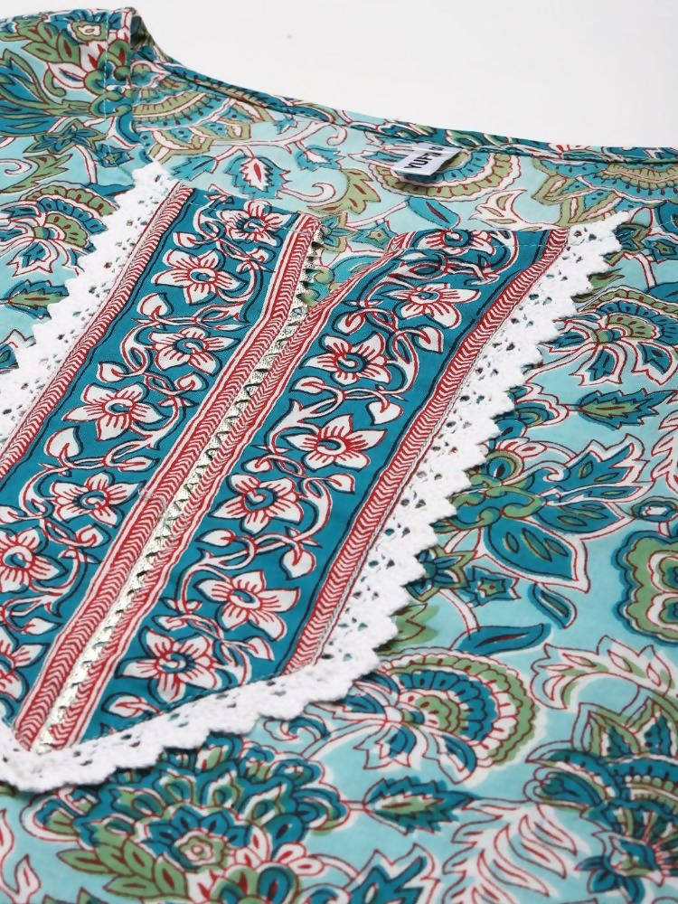 Yufta Green Hand Block Printed Kurta with Trouser and Dupatta | Grab2Buy