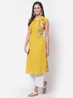 Myshka Women's Rayon Printed 3/4 Sleeve Round Neck Casual Yellow Dress | Grab2Buy