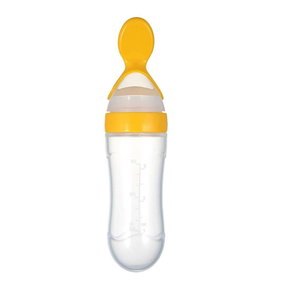 Safe-O-Kid Easy Squeezy Silicone Food Feeder Spoon (Soft Tip) Bottle- Yellow- 90mL | Grab2Buy