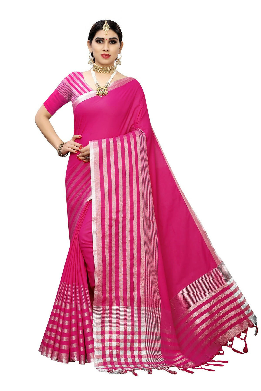 Vamika Pink Cotton Silk Weaving Saree (Twitter Pink) | Grab2Buy