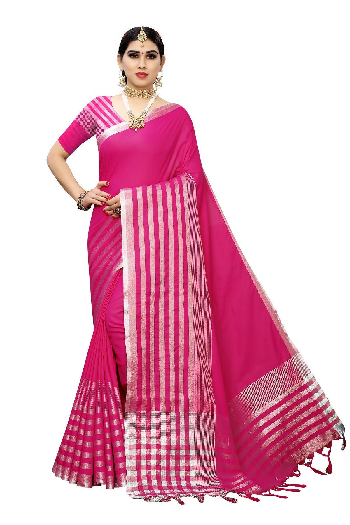 Vamika Pink Cotton Silk Weaving Saree (Twitter Pink) | Grab2Buy