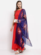 Myshka Women's Red Cotton Solid Sleeveless Round Neck Casual Kurta Dupatta Set | Grab2Buy
