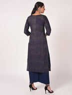 Cheera Hand Block Print Navy Color Straight Kurta | Grab2Buy