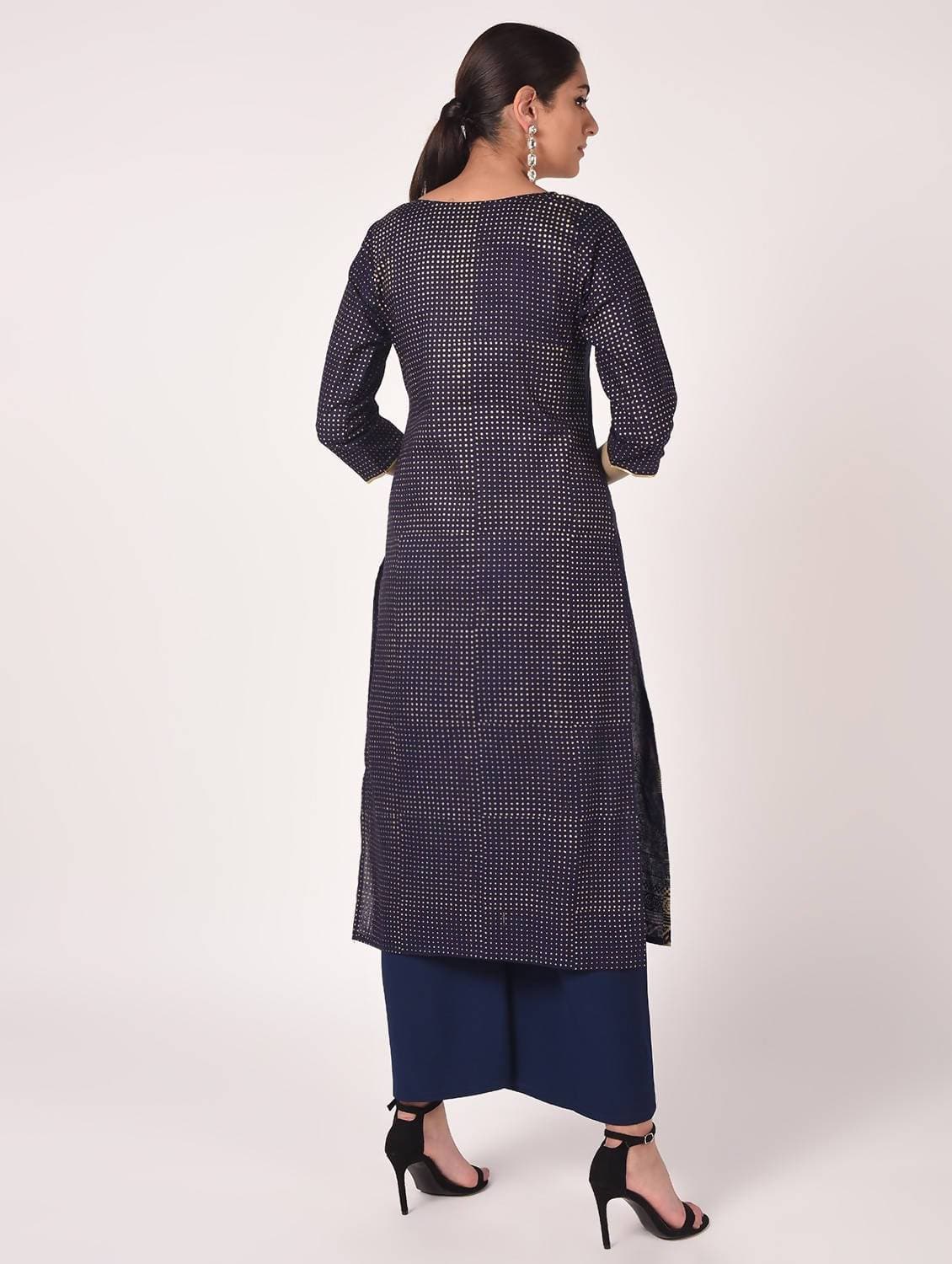 Cheera Hand Block Print Navy Color Straight Kurta | Grab2Buy