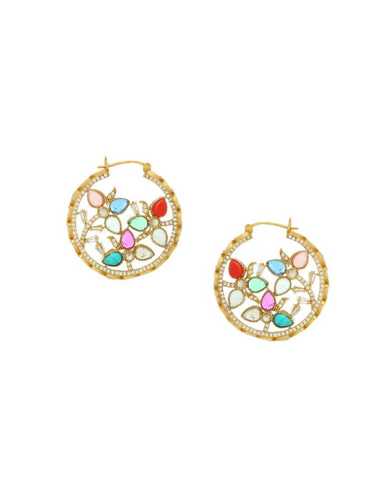 Navratan Round Earrings - Ruby Raang | Grab2Buy