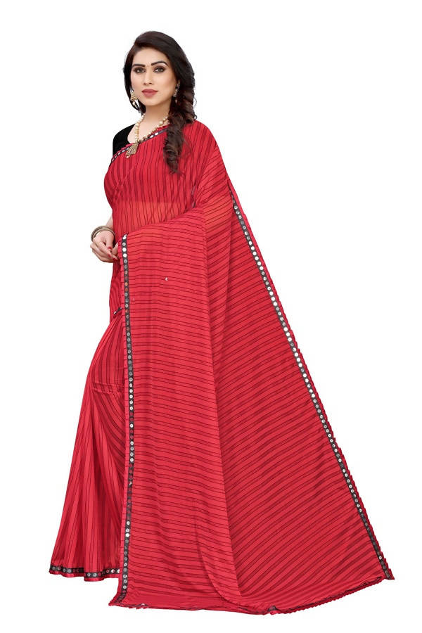 Vamika Red Malai Silk Printed Saree (Zigzag Red) | Grab2Buy