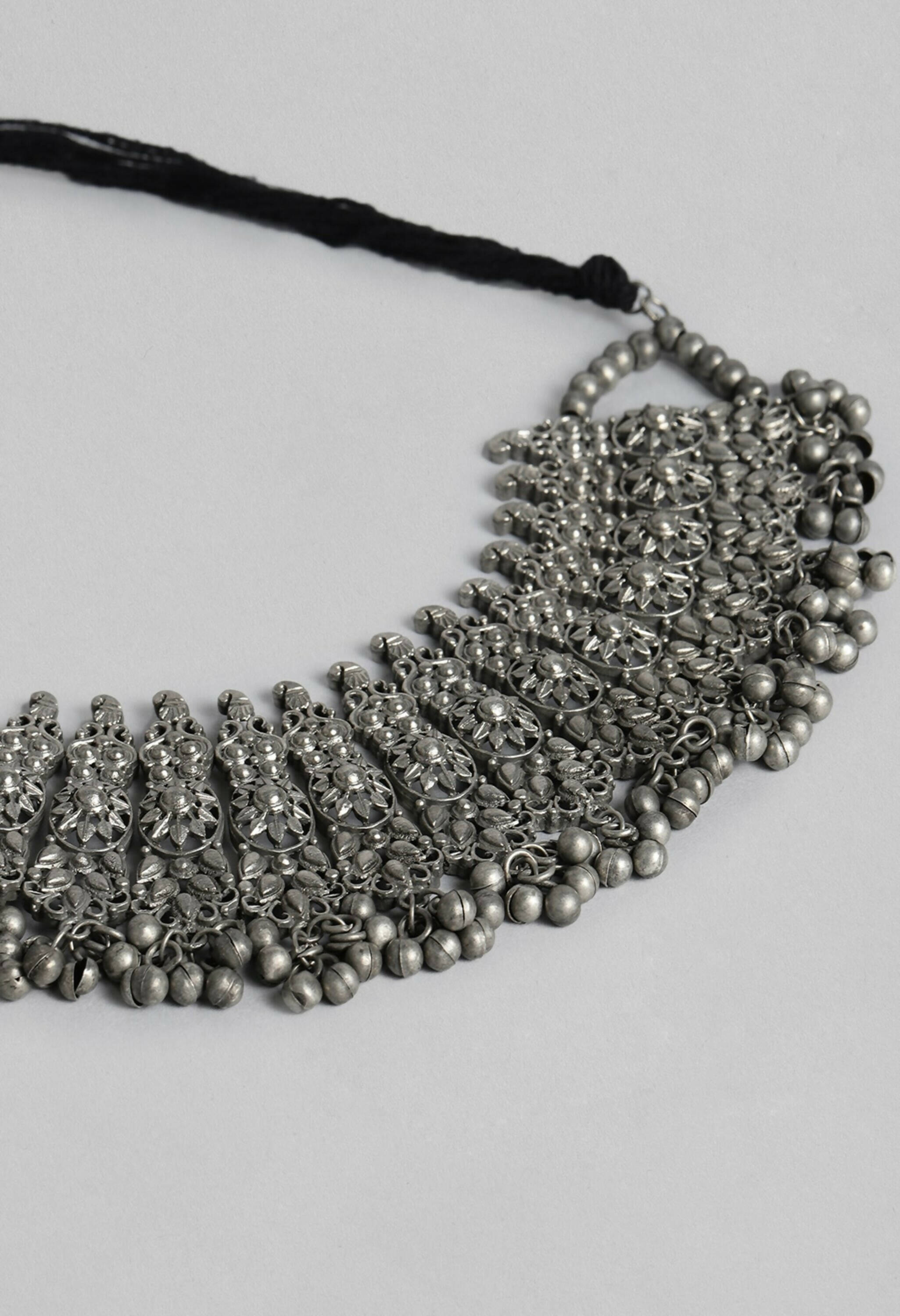 Mominos Fashion Johar Kamal Oxidised Silver-Plated Brass Finish Temple Jewellery with Earrings For Women | Grab2Buy